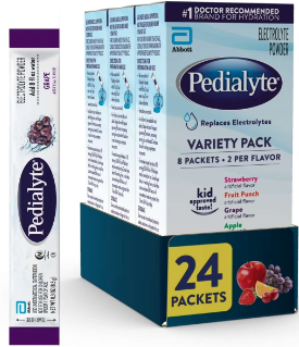 Pedialyte Electrolyte Powder, Variety Pack: Grape, Strawberry, Fruit Punch, and Apple, 24 Powder Packets 